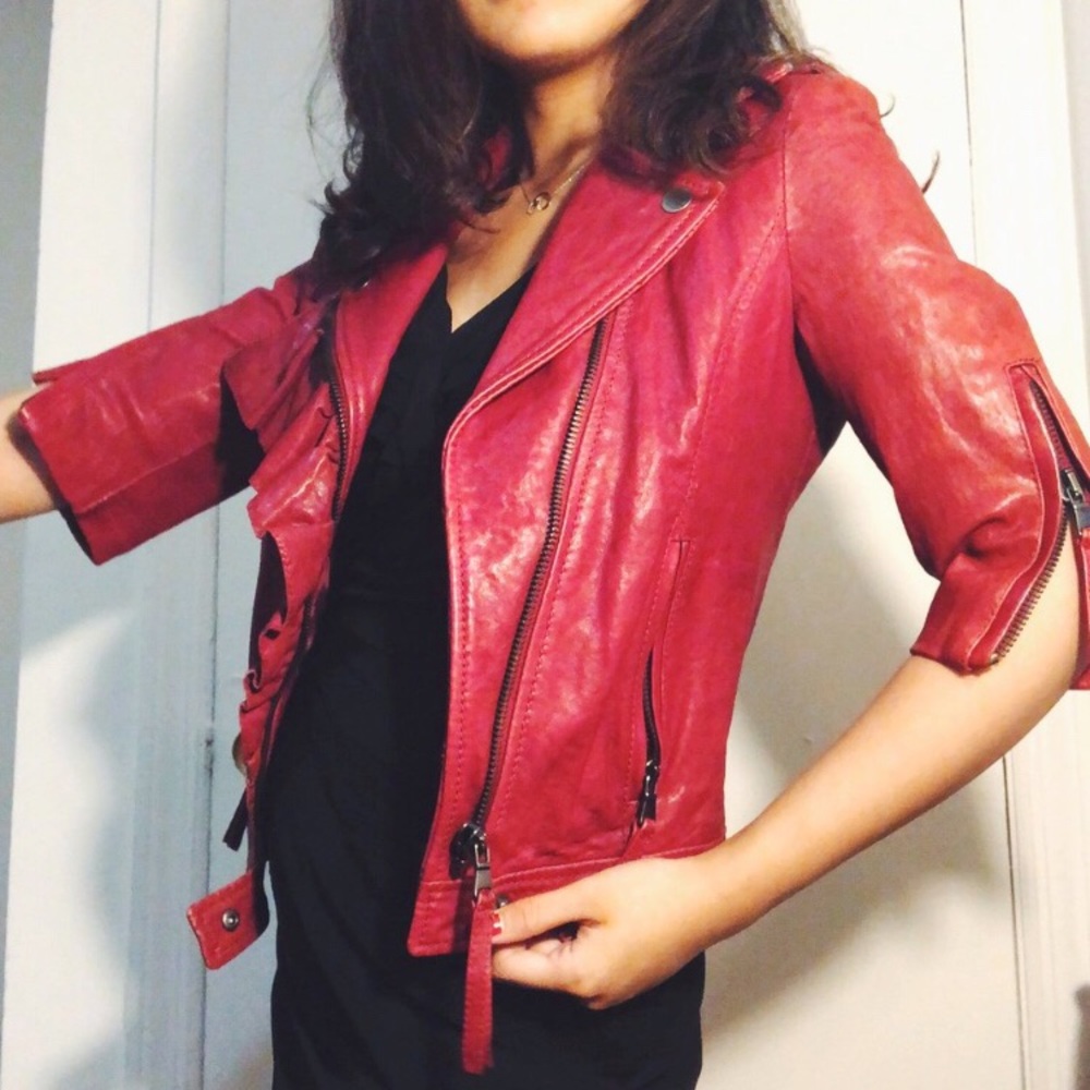 Red Valentino Ruffled Leather Jacket - Picture 6 of 8